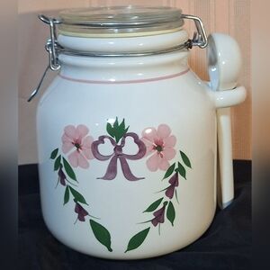 CLAY DESIGNFloral Ceramic Crock with Lid and Spoon